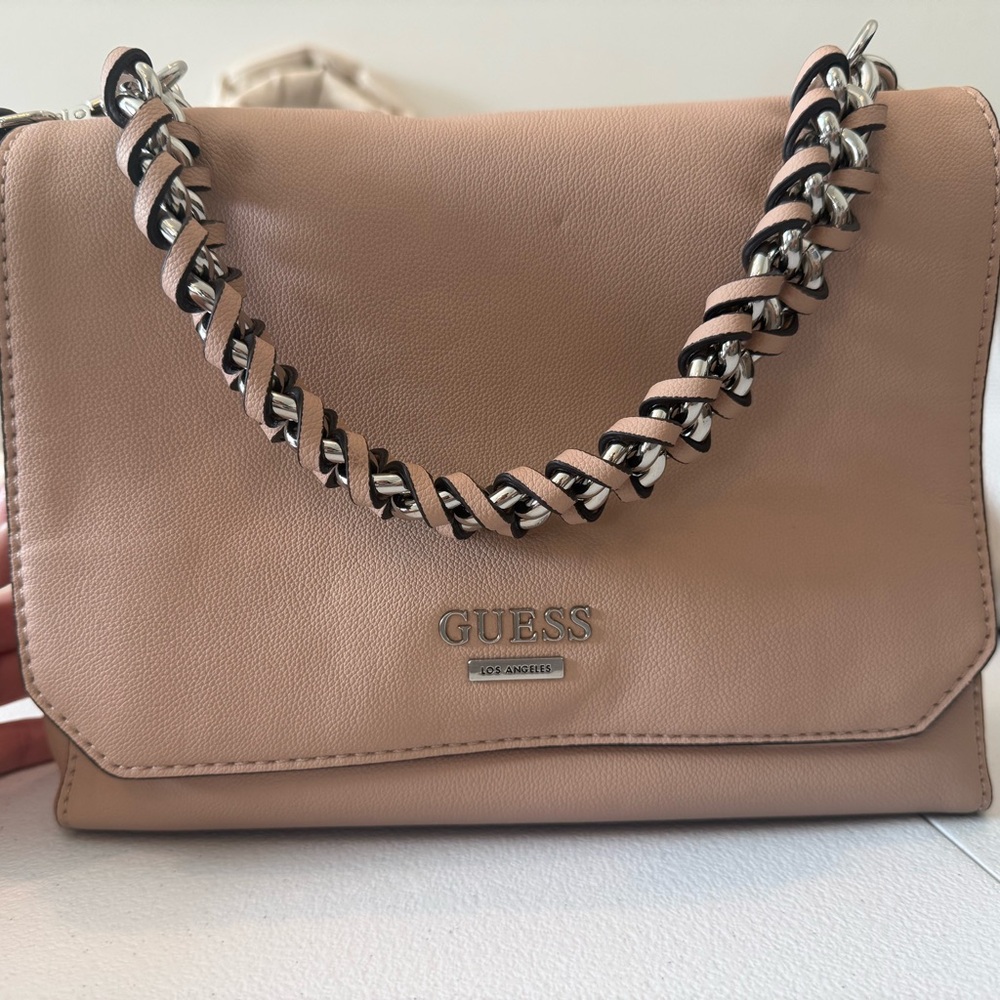GUESS Beige Crossbody Bag with Chain Strap